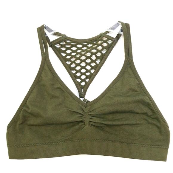Badgley Mischka Sports Bra army green net back - Picture 1 of 9